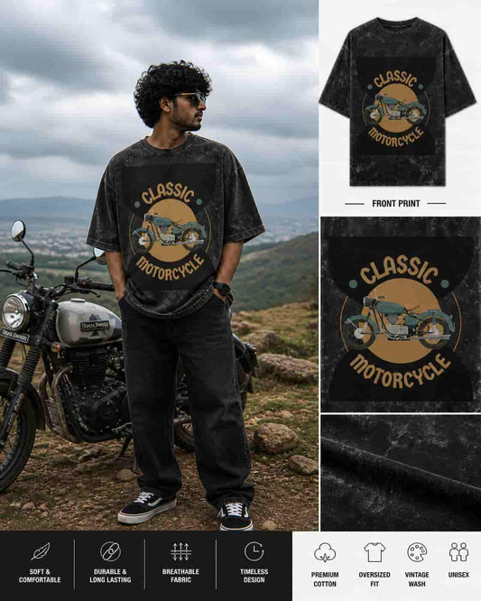 Zeroform Classic Motorcycle Oversized | 100% Cotton Acid Wash