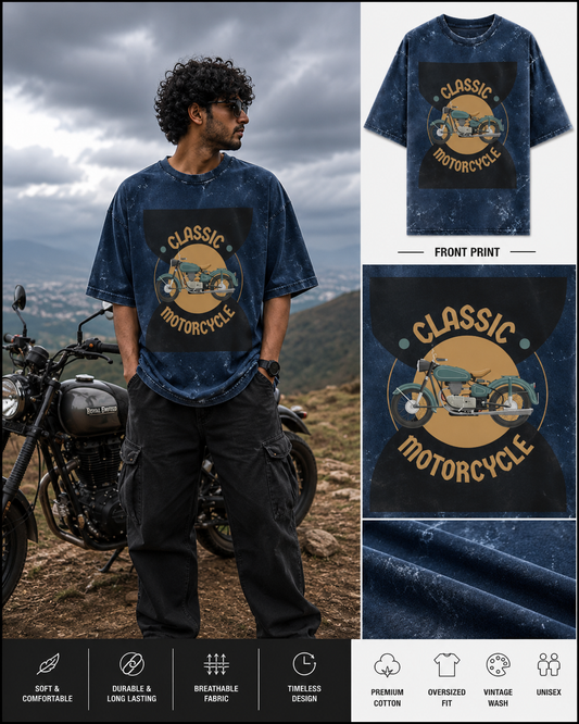 Zeroform Classic Motorcycle Oversized | 100% Cotton Acid Wash