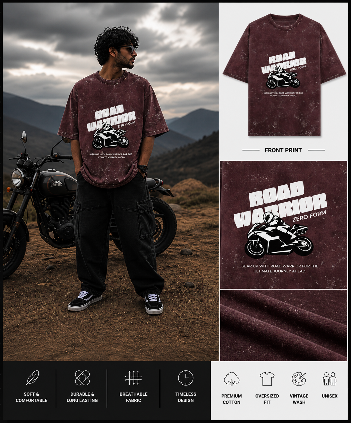 Zeroform Road Warrior Oversized | 100% Cotton Acid Wash