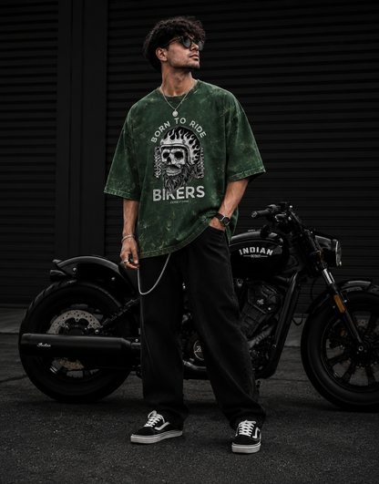 Zerofrom Born to Ride Oversized | 100% Cotton Acid Wash
