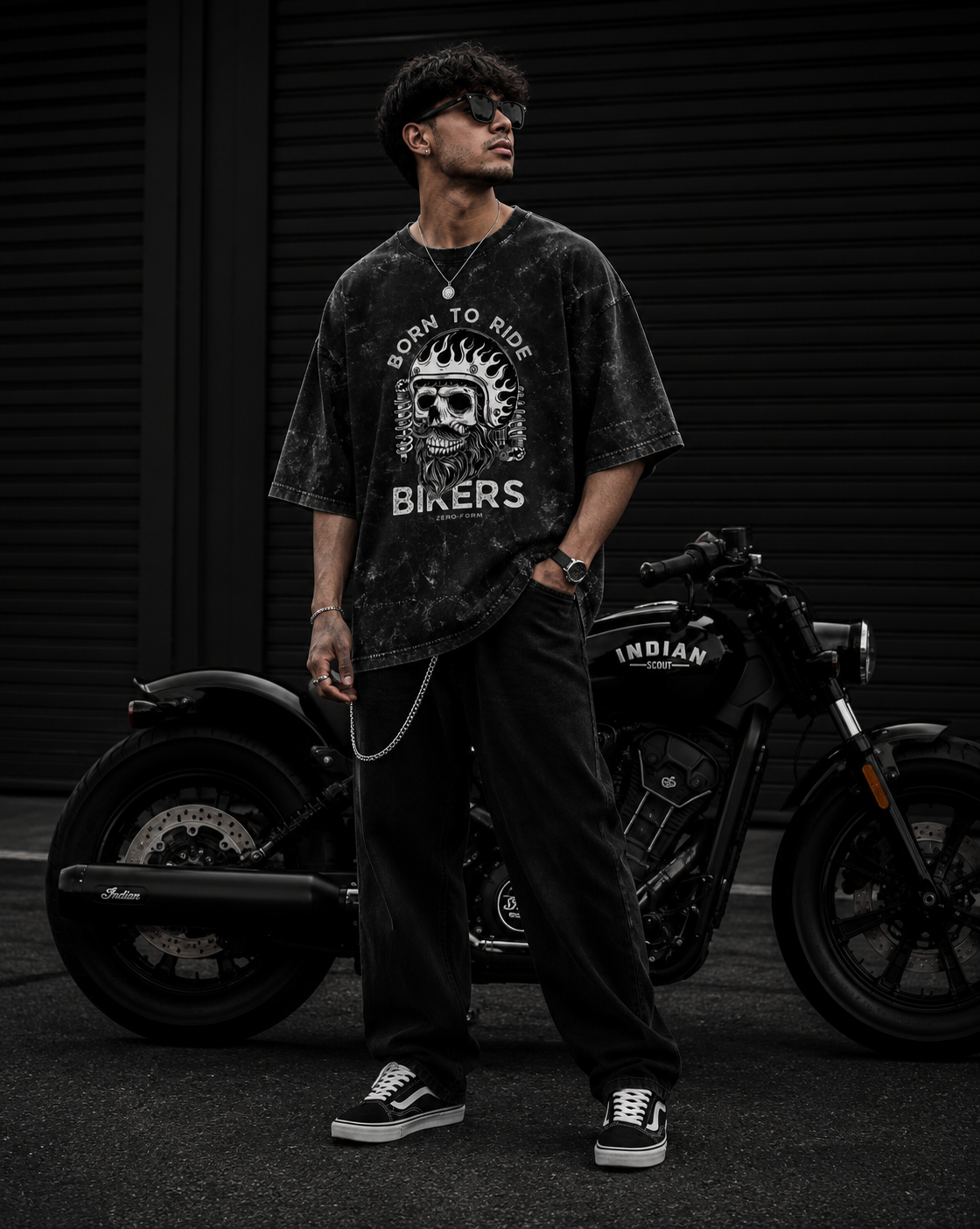 Zerofrom Born to Ride Oversized | 100% Cotton Acid Wash