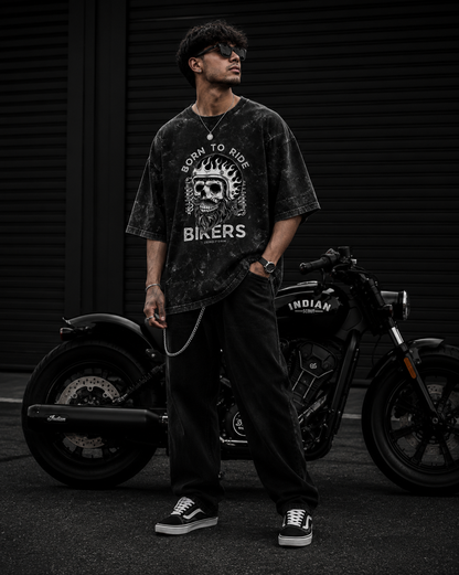 Zerofrom Born to Ride Oversized | 100% Cotton Acid Wash